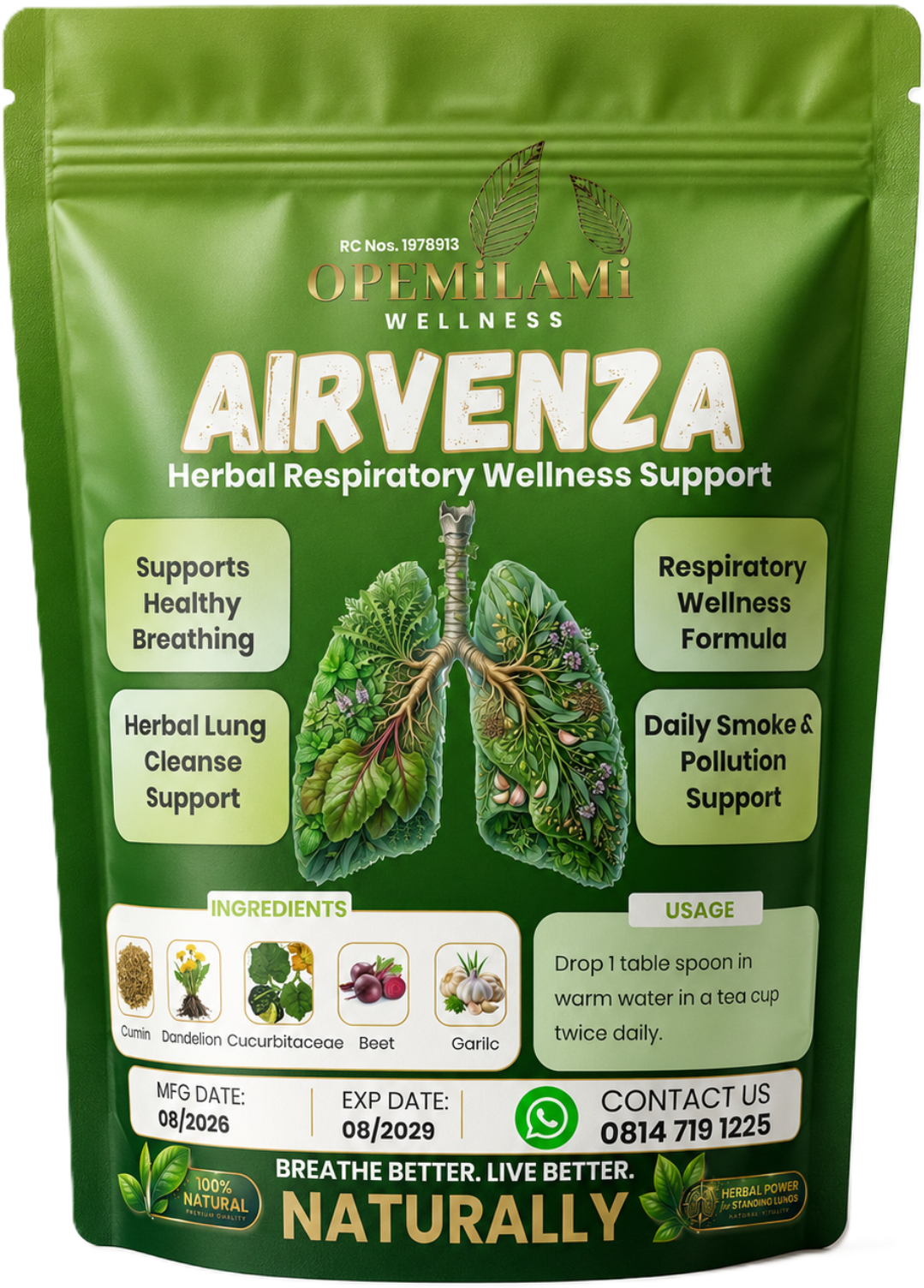 AIRVENZA herbal respiratory wellness pouch by Opemilami Wellness